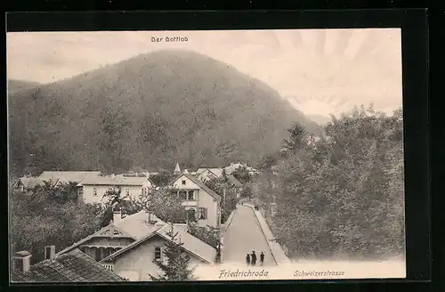 AK Friedrichroda, Schweizerstrasse mit Blick auf den Gottlob