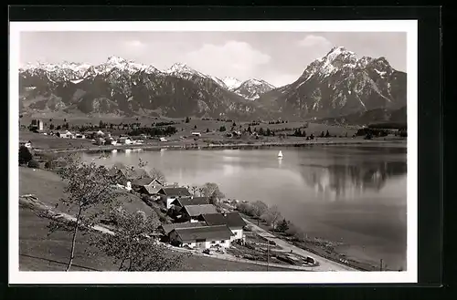 AK Hopfen a. See b. Füssen, Blick auf die Berge und den See