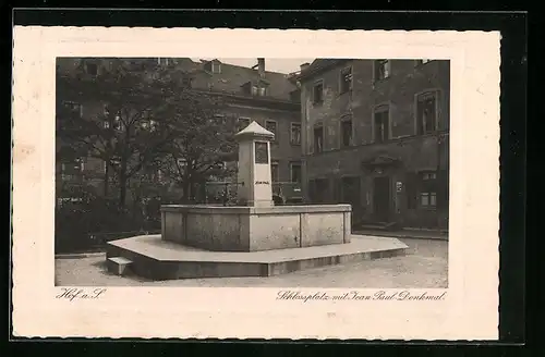 AK Hof a. S., Schlossplatz mit Jean Paul Denkmal