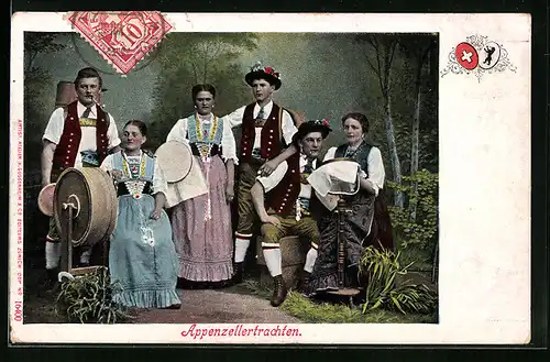 AK Gesellschaft in Appenzeller-Trachten