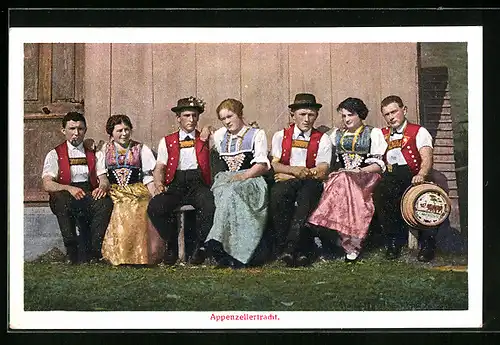 AK Gesellschaft in Appenzeller-Trachten