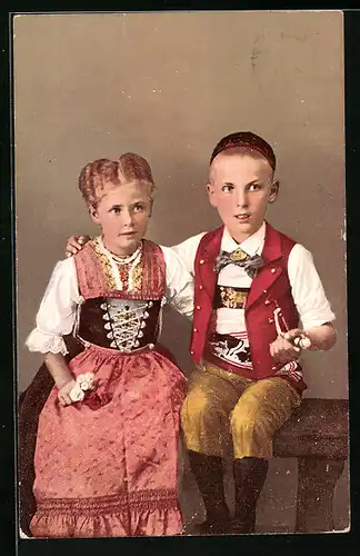 AK Schweizer Mädchen und Junge in Tracht