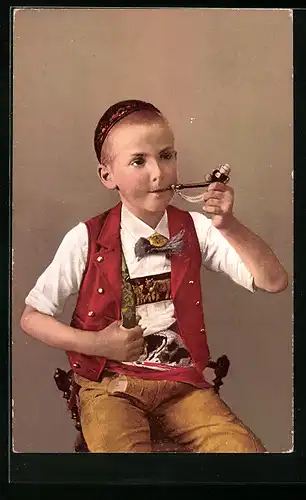 AK Schweizer Junge in Tracht mit Tabakpfeife