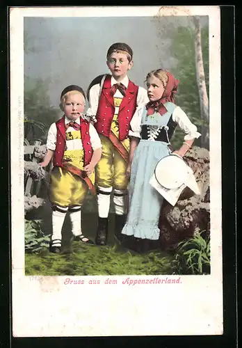 AK Schweizer Kinder in Appenzeller Trachten