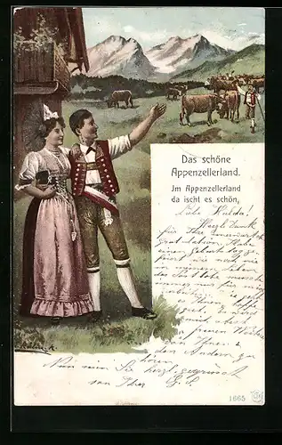 Künstler-AK Paar in Tracht im Appenzellerland