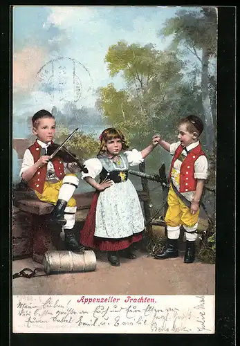 AK Schweizer Kinder in Appenzellertracht mit Violine