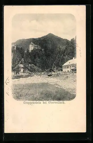AK Groppenstein bei Obervellach, Blick auf Burg mit Berg