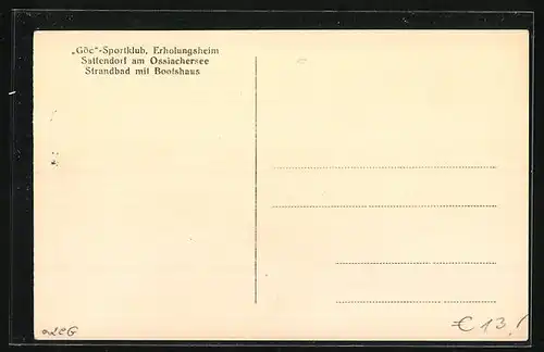 AK Sattendorf a. Ossiachersee, Göc-Sportklub Erholungsheim, Strandbad mit Bootshaus