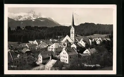 AK Hermagor, Ortspartie mit Kirche