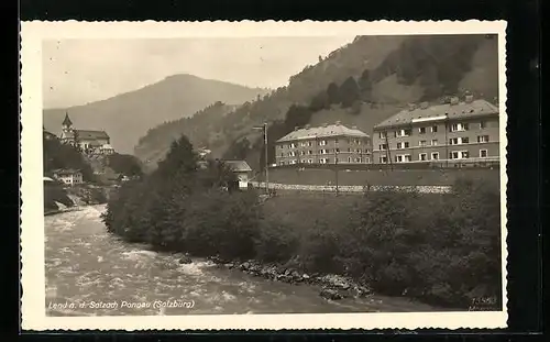 AK Lend a. d. Salzach, Pongau, Flusspartie mit Kirche