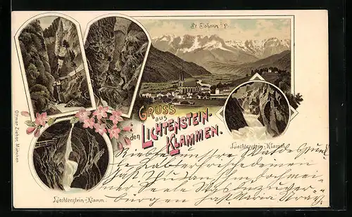 Lithographie St. Johann i. P., Lichtenstein-Klammen, Gesamtansicht