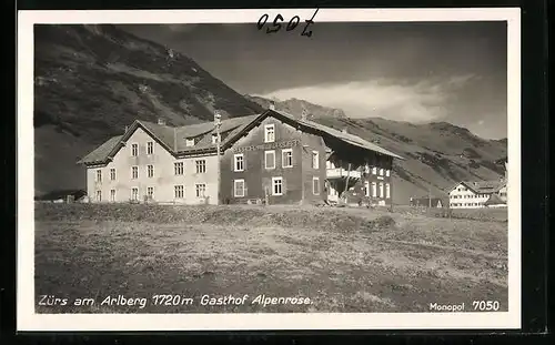 AK Zürs /Arlberg, Gasthof Alpenrose, Gebäudeansicht