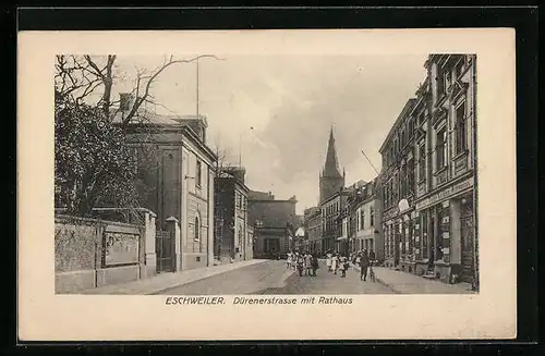 AK Eschweiler, Dürenerstrasse mit Rathaus