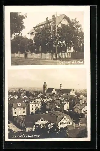 AK Bad Wörishofen, Totalansicht aus der Vogelschau, Villa Paula