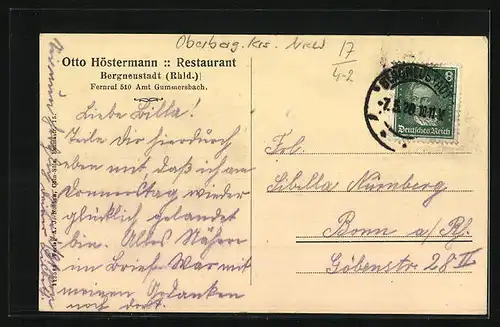 AK Bergneustadt i. Rhld., Restaurant Otto Höstermann