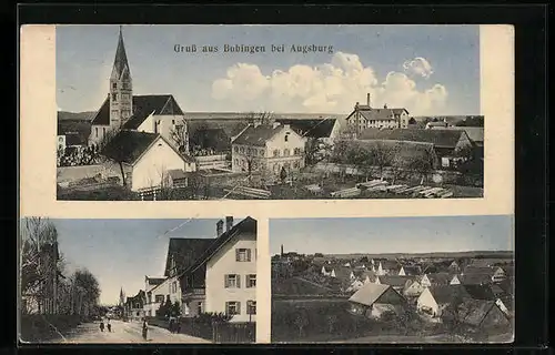 AK Bobingen b. Augsburg, Teilansicht des Ortes, Strassenpartie mit Bewohner