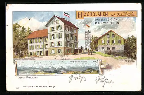 Lithographie Hochblauen, Hotel und Pension von Xav. Stehlin