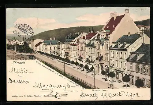 AK Lörrach, Obere Bahnhofsstrasse mit Blick a. d. Homburger Wald