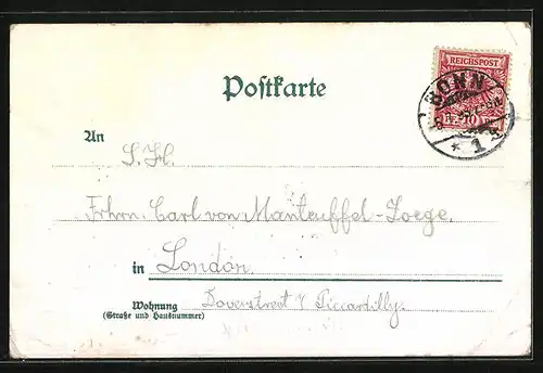 Lithographie Remagen, Partie am Hotel Fürstenberg