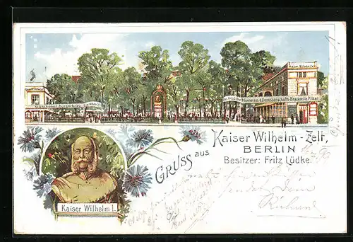 Lithographie Berlin, Partie am Kaiser Wilhelm-Zelt