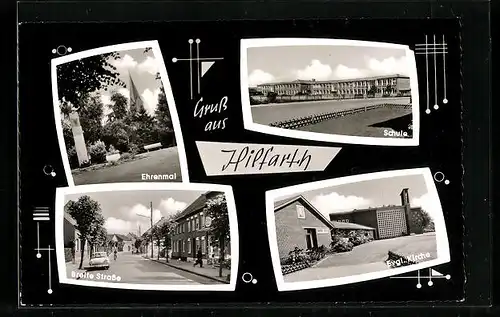 AK Hilfarth, Ehrenmal, Breite Strasse, Schule