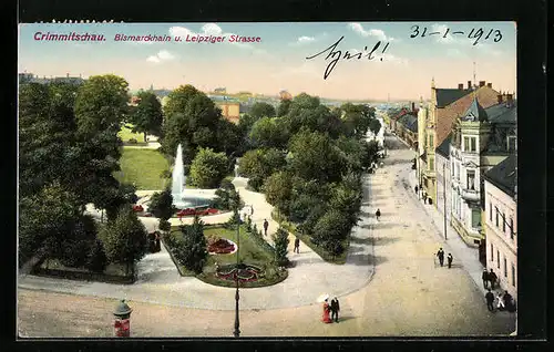 AK Crimmitschau, Bismarckhain u. Leipziger Strasse