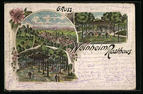 Lithographie Weinheim, Burg Windeck, Rasthaus