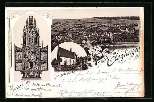 Lithographie Creglingen, Herrgotts-Kirche, Marienaltar