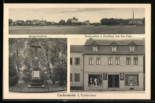 AK Cuchenheim b. Euskirchen, Kriegerdenkmal, Restauration u. Kaufhaus von Arn. Fuhs