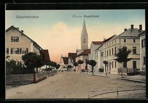 AK Schwabmünchen, Hauptstrasse mit Kirche