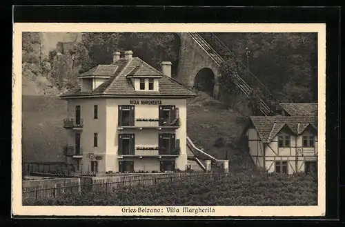 AK Gries-Bolzano, Villa Margherita und Guncinà Bergbahn