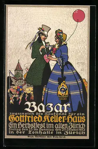 AK Zürich, Herbstfest 1912, Bazar zugusten des Baufonds Gottfried Keller-Haus