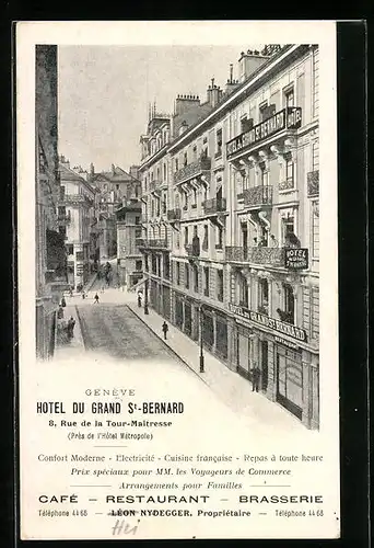 AK Geneve, Hotel du Grand St. Bernard in der 8 Rue de la Tour-Maitresse
