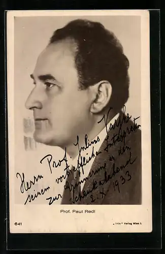 AK Dirigent Prof. Paul Redl mit Autograph und Widmung, 1933