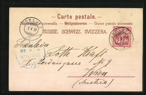 Künstler-AK Lugano, Veduta di Lugano verso Mezzo Giorno, Centenario della Indipendenza Ticinese 1898