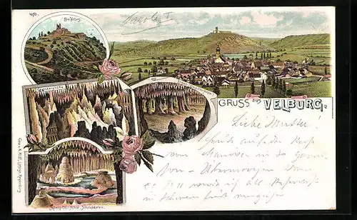 Lithographie Velburg, König-Otto-Höhle, Schatzkästlein
