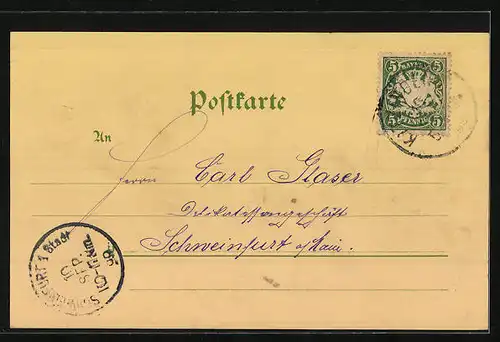 Mondschein-Lithographie Kitzingen /Main, Teilansicht mit Königsplatz