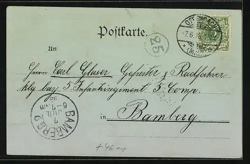 Mondschein-AK Offenbach a. M., Strassenpartie mit Uhr und Strassenbahn