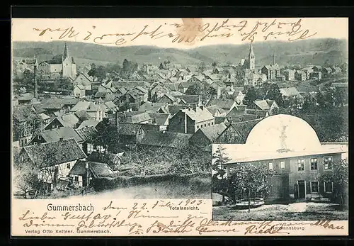 AK Gummersbach, Totalansicht, Gasthaus zur Hermannsburg