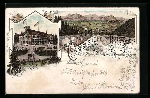Vorläufer-Lithographie Kessenich bei Bonn, 1895, Gesamtansicht mit Umgebung, Gasthaus Kasselsruhe