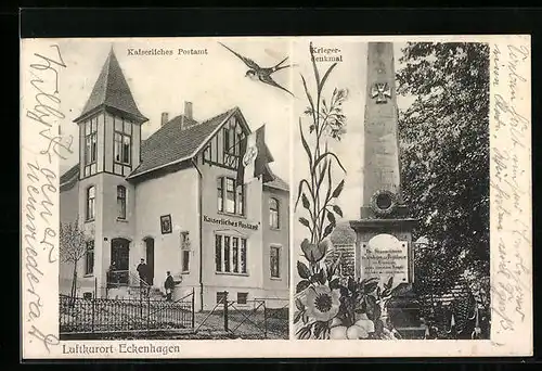 AK Eckenhagen, Kaiserliches Postamt, Kriegerdenkmal