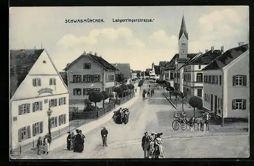 AK Schwabmünchen, Langerringerstrasse mit Kirche