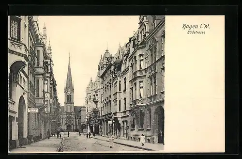 AK Hagen i. W., Südstrasse mit Kirche