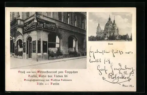 AK Berlin, Weinrestaurant zum Treppchen, Unter den Linden 56, Dom