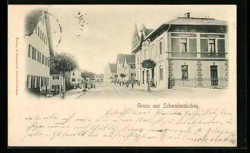 AK Schwabmünchen, Strassenpartie mit Kirche