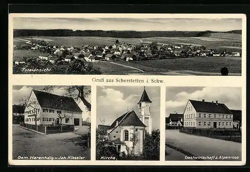 AK Scherstetten i. Schw., Gem. Warenhdlg. v. Joh. Kiessler, Gastwirtschaft z. Alpenrose