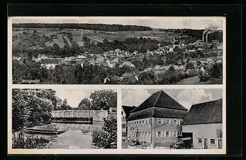 AK Billigheim, Gasthaus u. Metzgerei z. gold. Hirsch, Brücke
