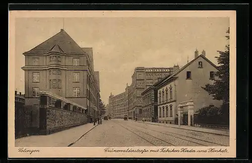 AK Solingen, Grünenwalderstrasse mit Fabriken Herder und Henkels