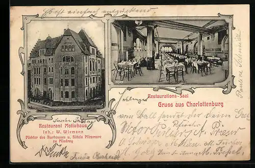 AK Berlin-Charlottenburg, Restaurant Motivhaus von W. Wiemann, Innenansicht Restaurant