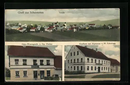 AK Scherstetten, Gasthaus zur Alpenrose v. M. Schreiegg, Gem.-Warengeschäft v. Gg. Fischer, Totalansicht